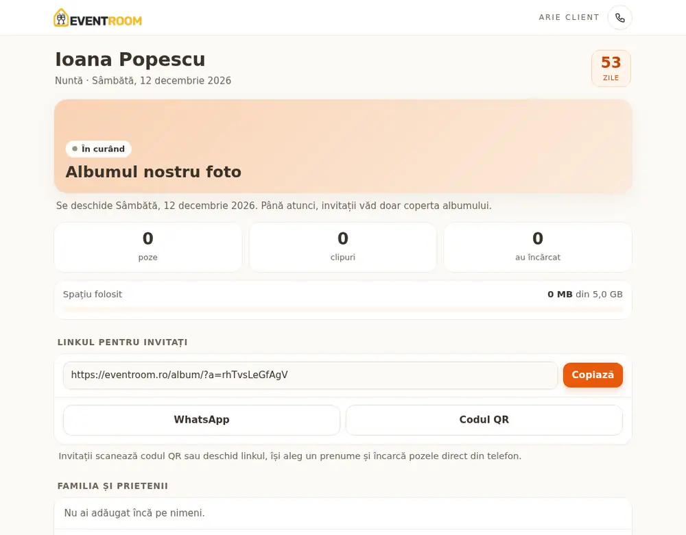 Aria de client, secțiunea Album, pe desktop