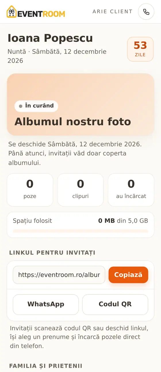 Aria de client, secțiunea Album, pe telefon
