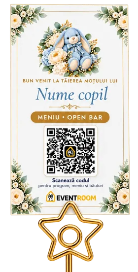 Suport de masă cu cartonaș Event Room și cod QR pentru meniul digital