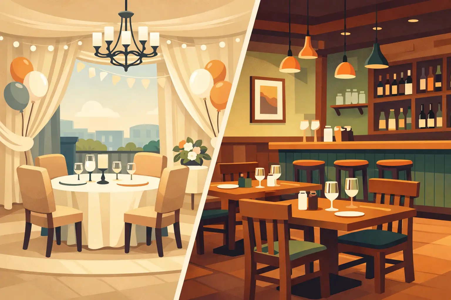 Salon privat versus restaurant clasic pentru petreceri mici