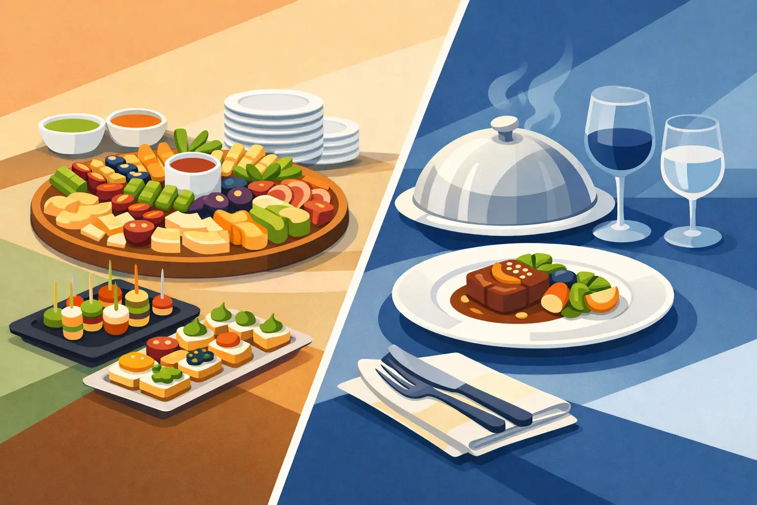 Catering pe platouri versus meniu servit